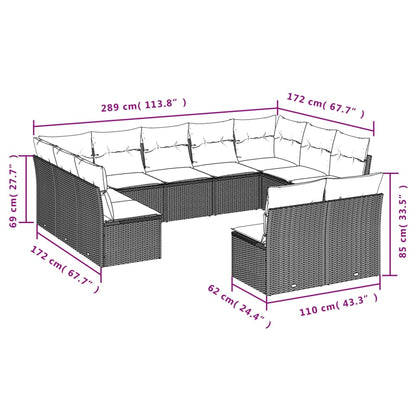 11 pcs conjunto sofás de jardim c/ almofadões vime PE bege - Leva - Me - Contigo