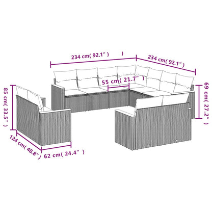 11 pcs conjunto sofás de jardim c/ almofadões vime PE bege - Leva - Me - Contigo