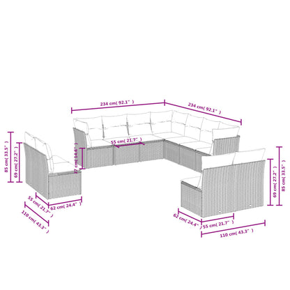 11 pcs conjunto sofás de jardim c/ almofadões vime PE castanho - Leva - Me - Contigo