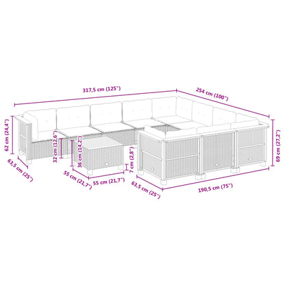 11 pcs conjunto sofás de jardim c/ almofadões vime PE cinzento - Leva - Me - Contigo