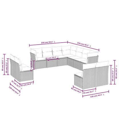 11 pcs conjunto sofás de jardim c/ almofadões vime PE cinzento - Leva - Me - Contigo