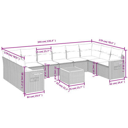 11 pcs conjunto sofás de jardim c/ almofadões vime PE cinzento - Leva - Me - Contigo