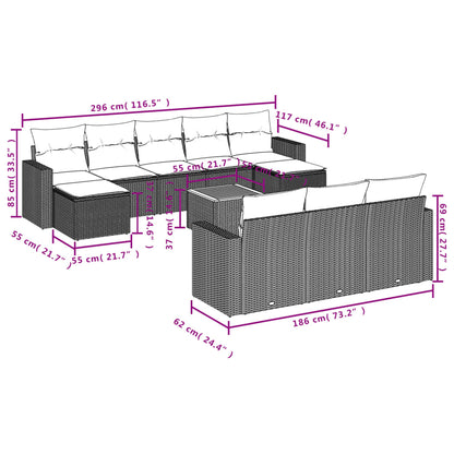 11 pcs conjunto sofás de jardim c/ almofadões vime PE cinzento - Leva - Me - Contigo