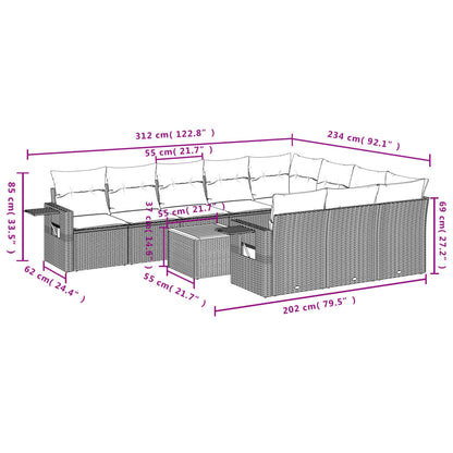 11 pcs conjunto sofás de jardim c/ almofadões vime PE cinzento - Leva - Me - Contigo