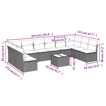 11 pcs conjunto sofás de jardim c/ almofadões vime PE cinzento - Leva - Me - Contigo