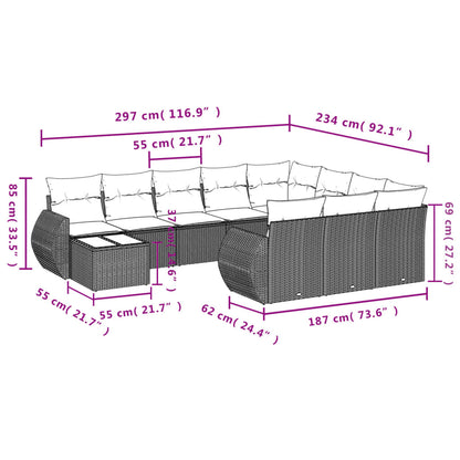 11 pcs conjunto sofás de jardim c/ almofadões vime PE cinzento - Leva - Me - Contigo