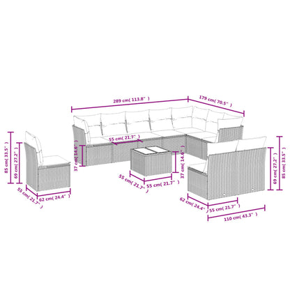 11 pcs conjunto sofás de jardim c/ almofadões vime PE cinzento - Leva - Me - Contigo