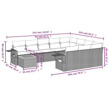 11 pcs conjunto sofás de jardim c/ almofadões vime PE cinzento - Leva - Me - Contigo