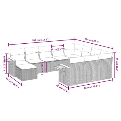 11 pcs conjunto sofás de jardim c/ almofadões vime PE cinzento - Leva - Me - Contigo