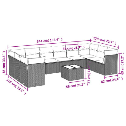 11 pcs conjunto sofás de jardim c/ almofadões vime PE cinzento - Leva - Me - Contigo