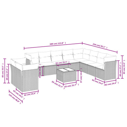 11 pcs conjunto sofás de jardim c/ almofadões vime PE cinzento - Leva - Me - Contigo