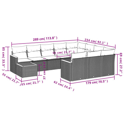 11 pcs conjunto sofás de jardim c/ almofadões vime PE cinzento - Leva - Me - Contigo