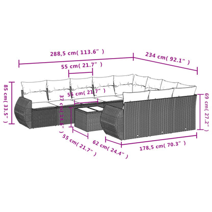 11 pcs conjunto sofás de jardim c/ almofadões vime PE cinzento - Leva - Me - Contigo