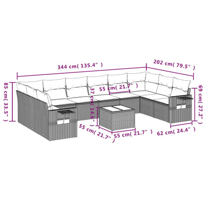 11 pcs conjunto sofás de jardim c/ almofadões vime PE cinzento - Leva - Me - Contigo