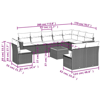 11 pcs conjunto sofás de jardim c/ almofadões vime PE cinzento - Leva - Me - Contigo