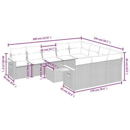 11 pcs conjunto sofás de jardim c/ almofadões vime PE cinzento - Leva - Me - Contigo