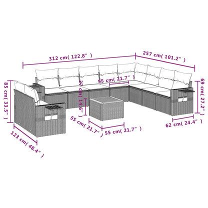 11 pcs conjunto sofás de jardim c/ almofadões vime PE cinzento - Leva - Me - Contigo