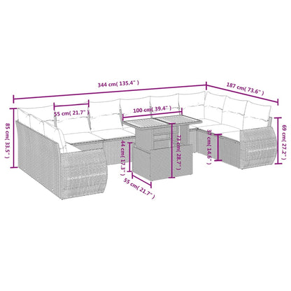 11 pcs conjunto sofás de jardim c/ almofadões vime PE cinzento - Leva - Me - Contigo