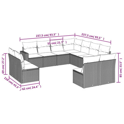 11 pcs conjunto sofás de jardim c/ almofadões vime PE cinzento - Leva - Me - Contigo