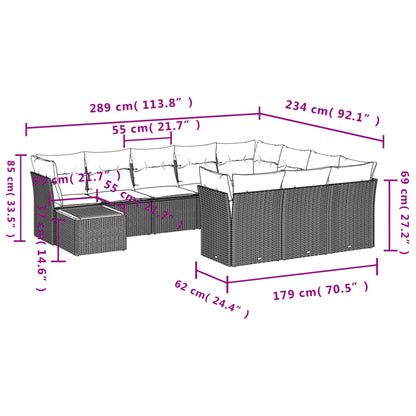 11 pcs conjunto sofás de jardim c/ almofadões vime PE cinzento - Leva - Me - Contigo