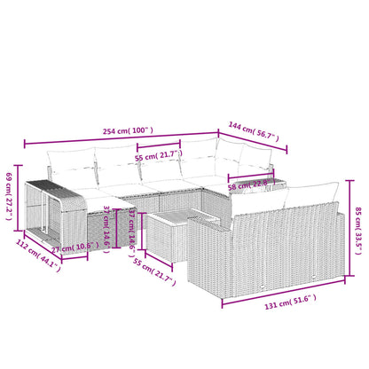 11 pcs conjunto sofás de jardim c/ almofadões vime PE cinzento - Leva - Me - Contigo