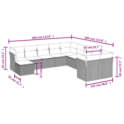 11 pcs conjunto sofás de jardim c/ almofadões vime PE cinzento - Leva - Me - Contigo