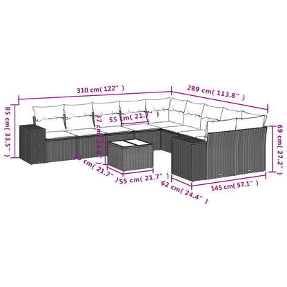 11 pcs conjunto sofás de jardim c/ almofadões vime PE cinzento - Leva - Me - Contigo