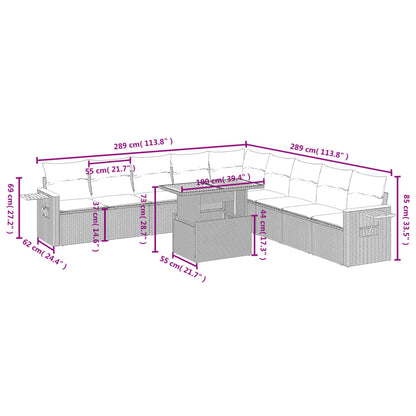 11 pcs conjunto sofás de jardim c/ almofadões vime PE cinzento - Leva - Me - Contigo