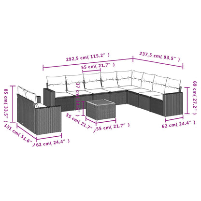 11 pcs conjunto sofás de jardim c/ almofadões vime PE cinzento - Leva - Me - Contigo