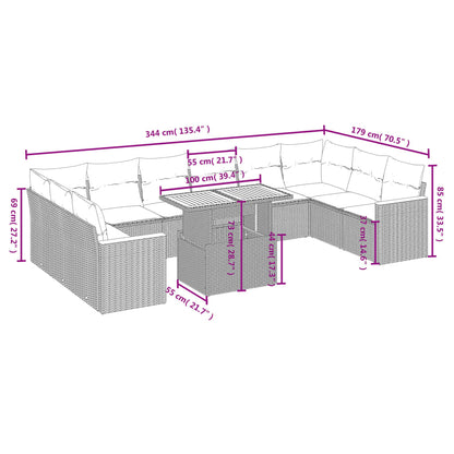 11 pcs conjunto sofás de jardim c/ almofadões vime PE cinzento - Leva - Me - Contigo