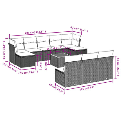 11 pcs conjunto sofás de jardim c/ almofadões vime PE cinzento - Leva - Me - Contigo