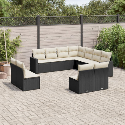 11 pcs conjunto sofás de jardim c/ almofadões vime PE preto - Leva - Me - Contigo