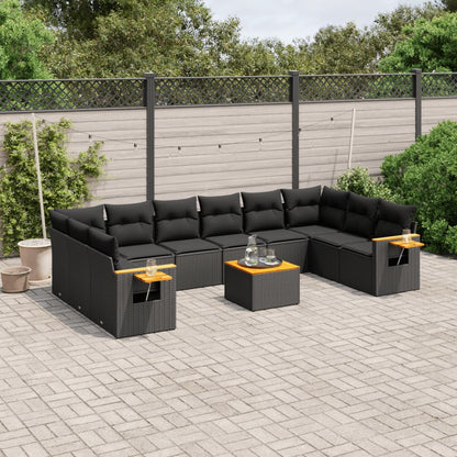 11 pcs conjunto sofás de jardim c/ almofadões vime PE preto - Leva - Me - Contigo