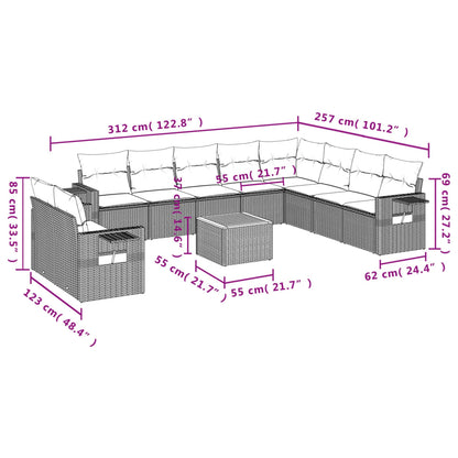 11 pcs conjunto sofás de jardim c/ almofadões vime PE preto - Leva - Me - Contigo