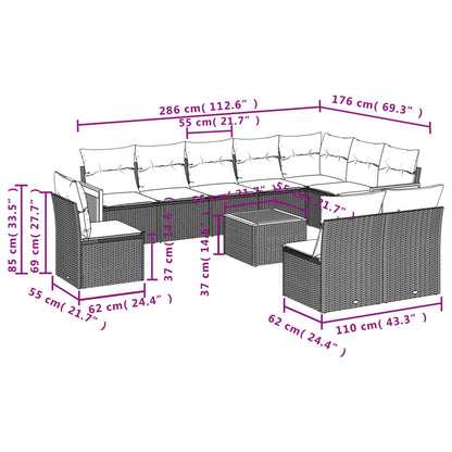 11 pcs conjunto sofás de jardim c/ almofadões vime PE preto - Leva - Me - Contigo