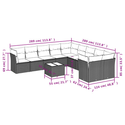 11 pcs conjunto sofás de jardim c/ almofadões vime PE preto - Leva - Me - Contigo