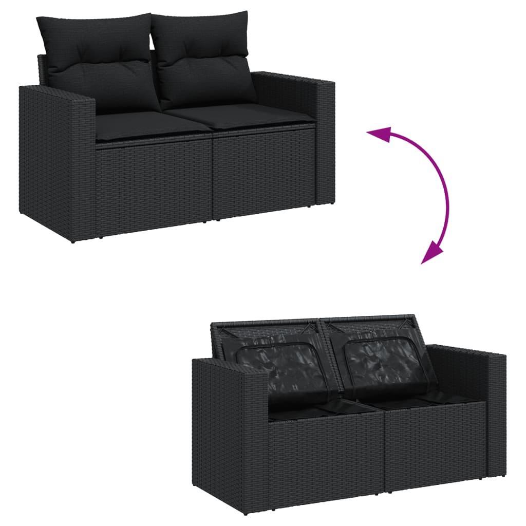 11 pcs conjunto sofás de jardim c/ almofadões vime PE preto - Leva - Me - Contigo