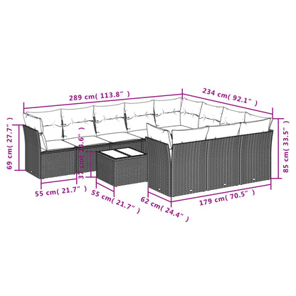 11 pcs conjunto sofás de jardim c/ almofadões vime PE preto - Leva - Me - Contigo