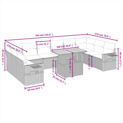 11 pcs conjunto sofás de jardim c/ almofadões vime PE preto - Leva - Me - Contigo