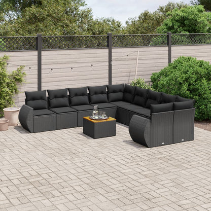 11 pcs conjunto sofás de jardim c/ almofadões vime PE preto - Leva - Me - Contigo