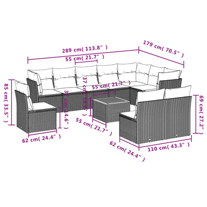 11 pcs conjunto sofás de jardim c/ almofadões vime PE preto - Leva - Me - Contigo