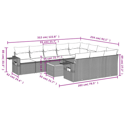 11 pcs conjunto sofás de jardim c/ almofadões vime PE preto - Leva - Me - Contigo