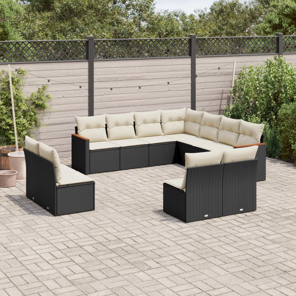 11 pcs conjunto sofás de jardim c/ almofadões vime PE preto - Leva - Me - Contigo