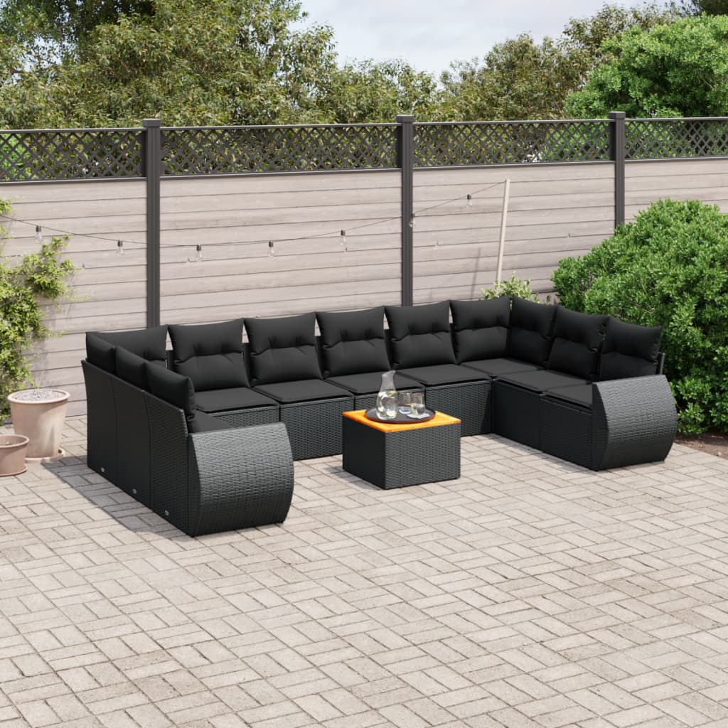 11 pcs conjunto sofás de jardim c/ almofadões vime PE preto - Leva - Me - Contigo