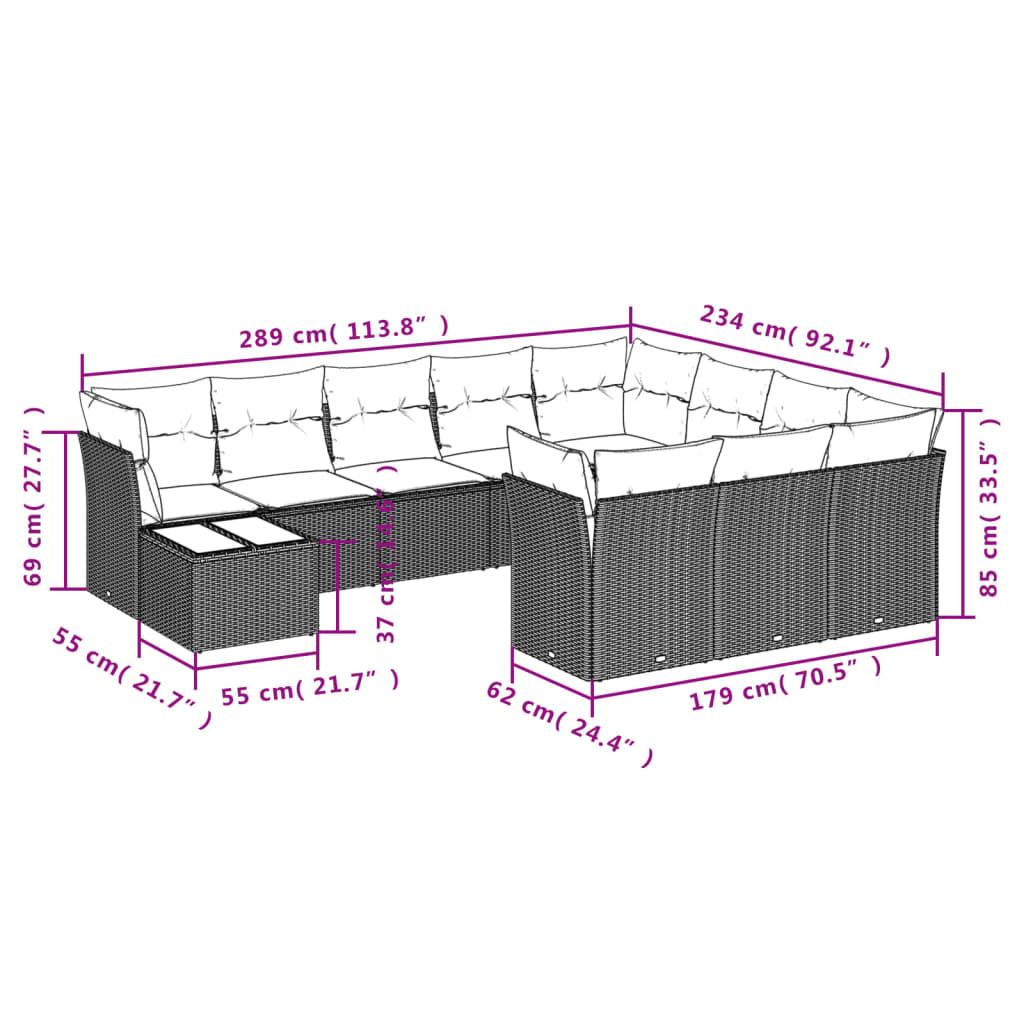 11 pcs conjunto sofás de jardim c/ almofadões vime PE preto - Leva - Me - Contigo