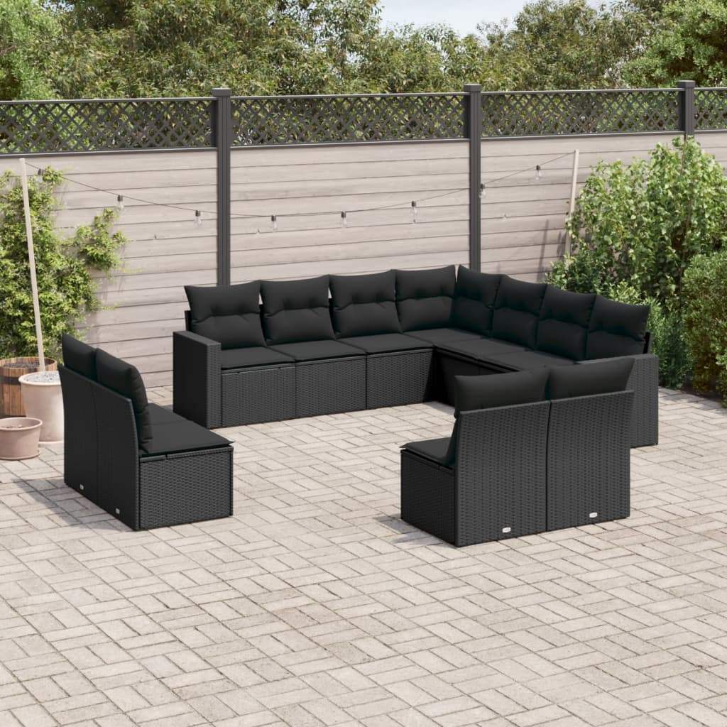 11 pcs conjunto sofás de jardim c/ almofadões vime PE preto - Leva - Me - Contigo