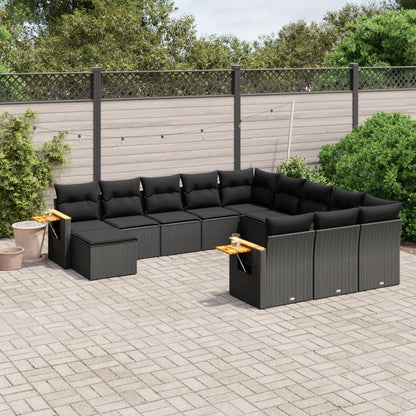 11 pcs conjunto sofás de jardim c/ almofadões vime PE preto - Leva - Me - Contigo