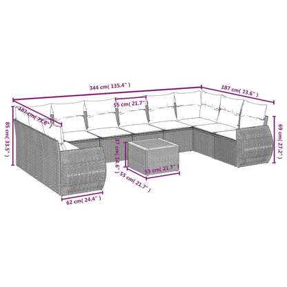 11 pcs conjunto sofás de jardim c/ almofadões vime PE preto - Leva - Me - Contigo