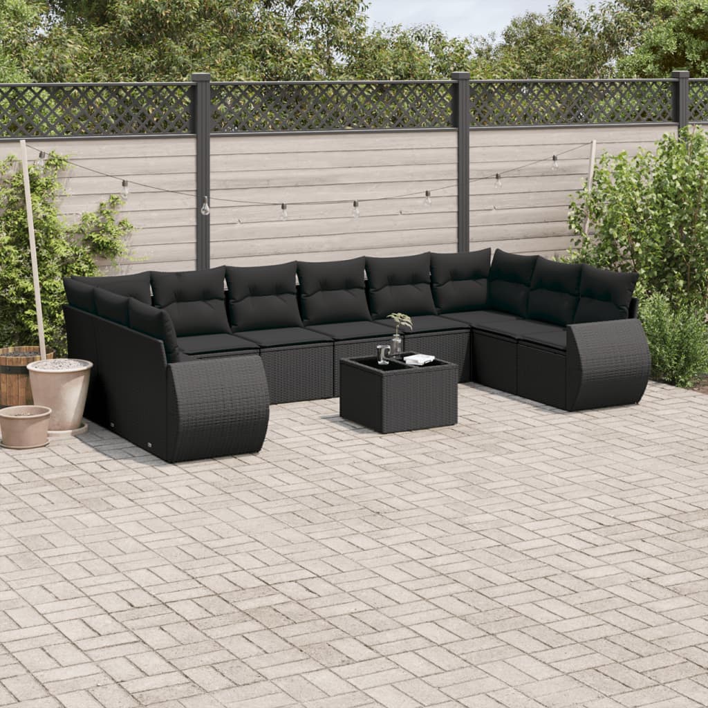 11 pcs conjunto sofás de jardim c/ almofadões vime PE preto - Leva - Me - Contigo