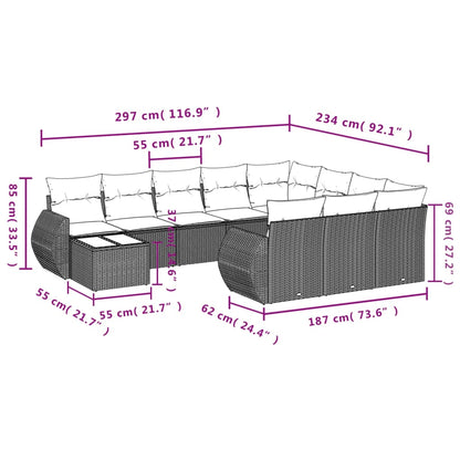 11 pcs conjunto sofás de jardim c/ almofadões vime PE preto - Leva - Me - Contigo